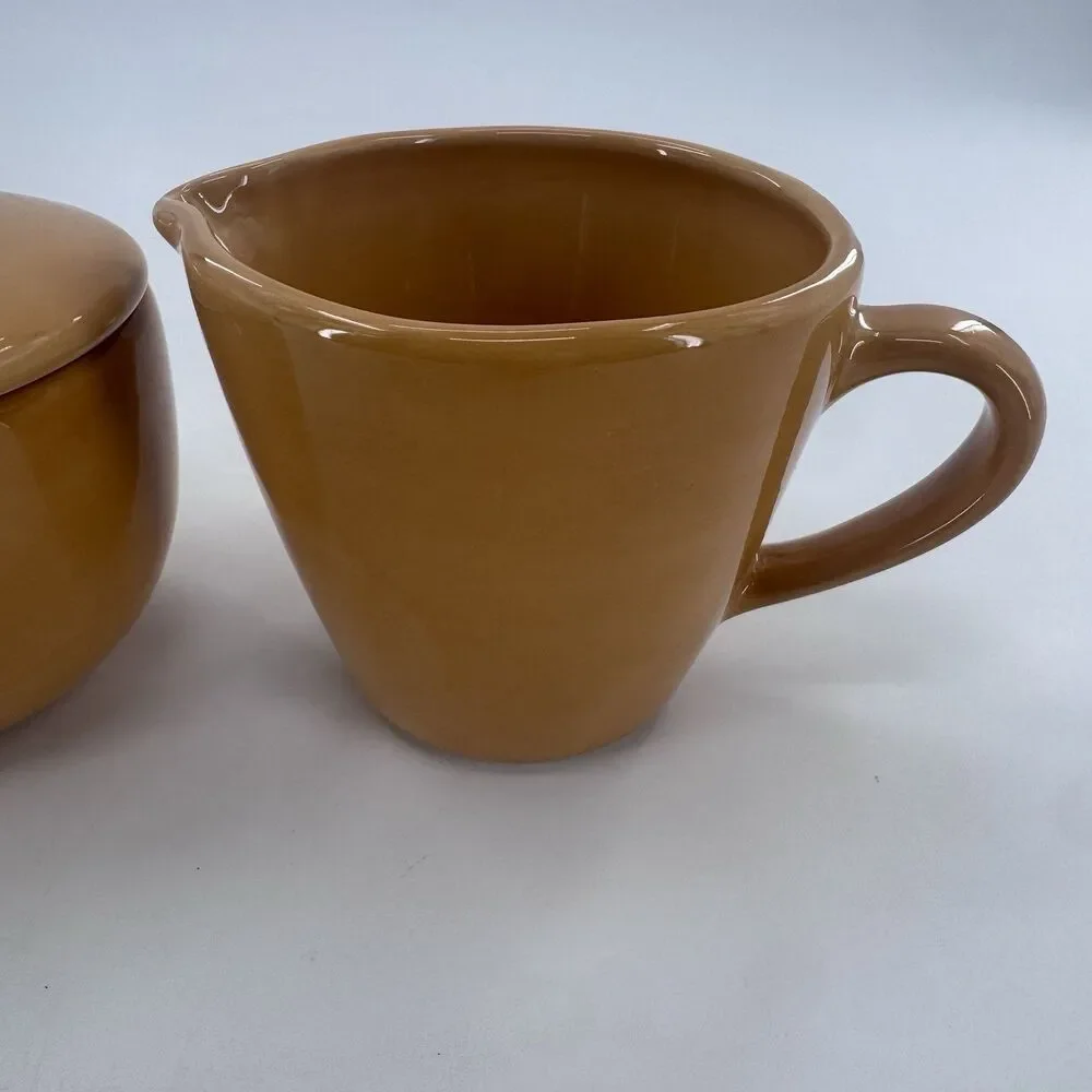 Pottery Barn Sausalito Amber Creamer & Sugar Bowl with Lid & Spoon Fast Shipping